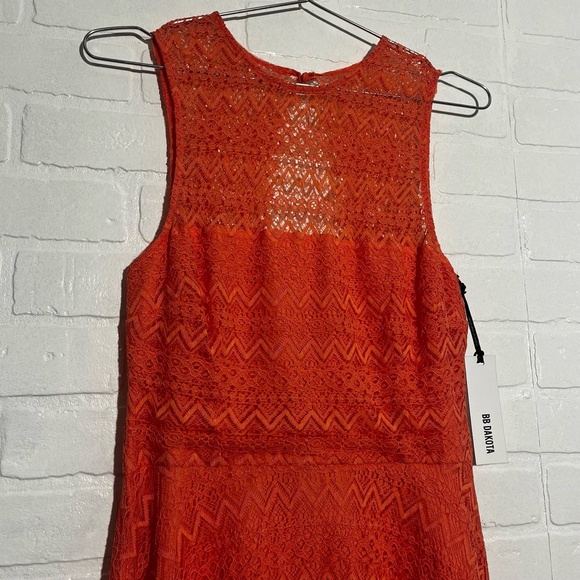BB Dakota Womens Dress Renley Lace Fit Flare Dress Size 4 Coral Sleeveless NWT - Picture 3 of 14